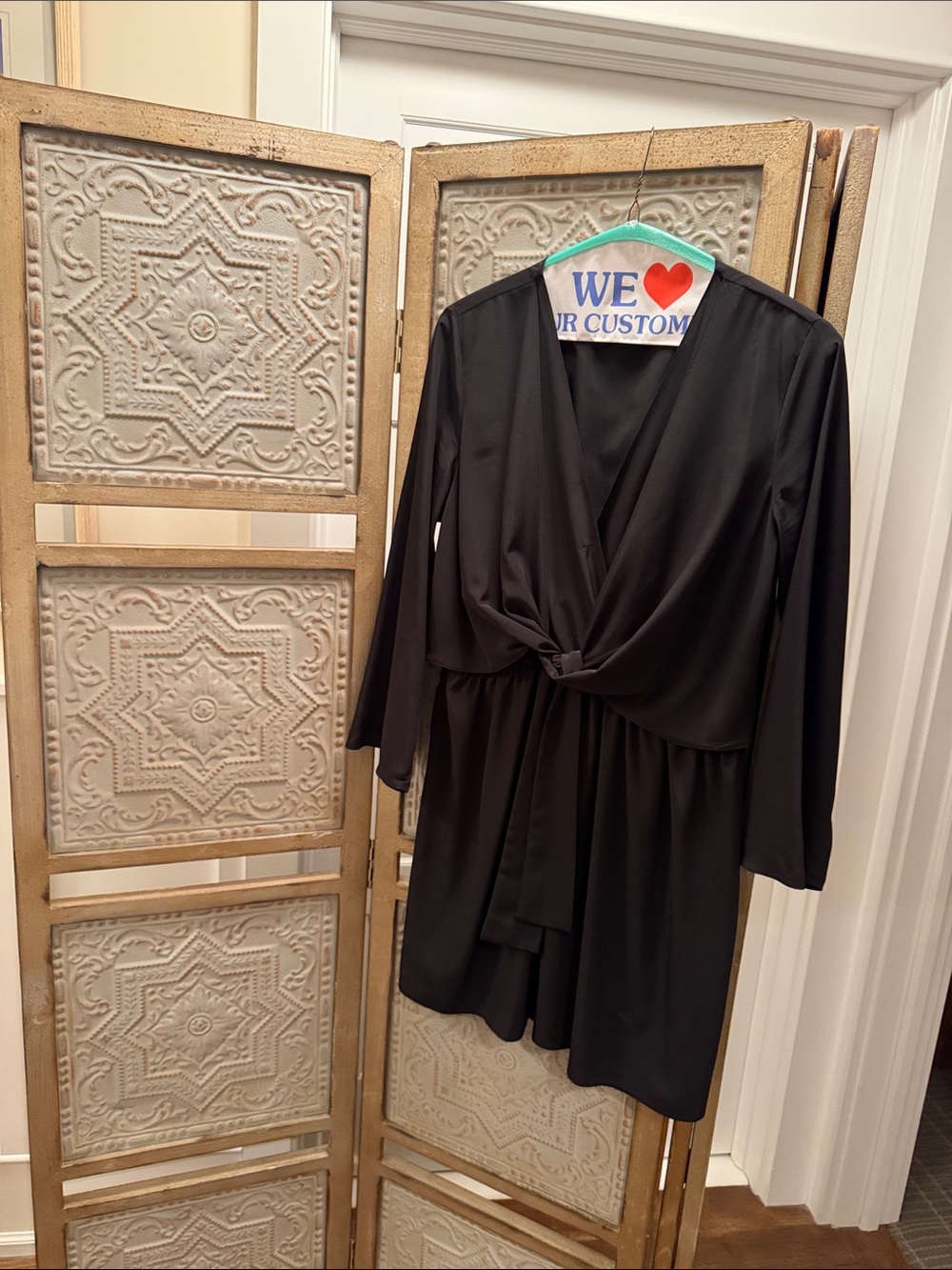 Topshop Black Long-Sleeve Knot-Front Dress